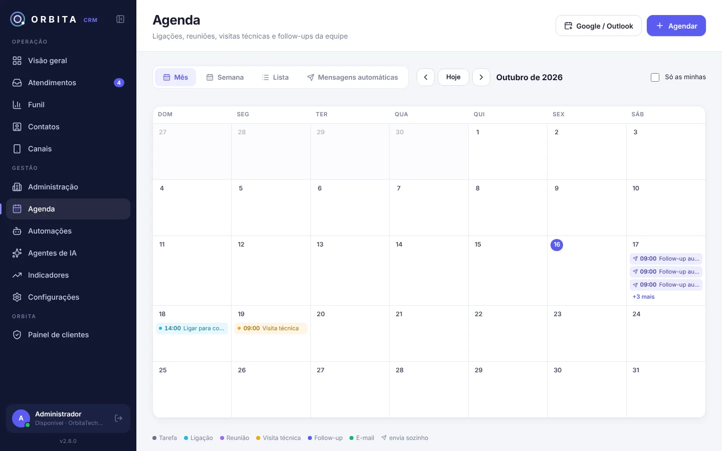 Agenda em calendário